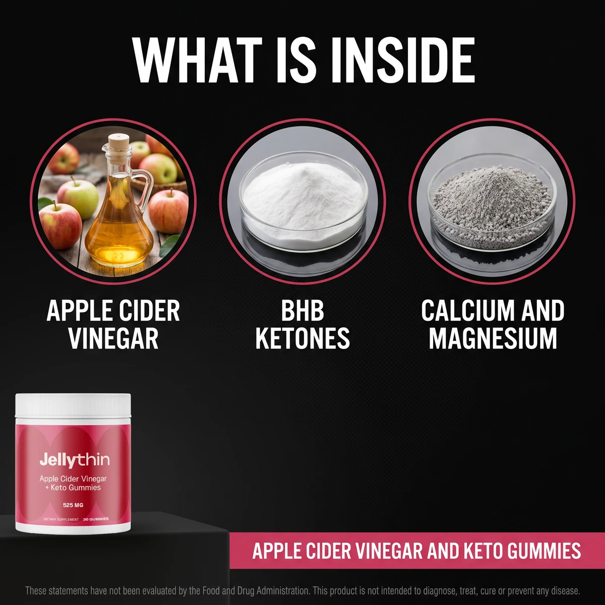 What is inside JellyThin: apple cider vinegar, BHB ketones, calcium and magnesium