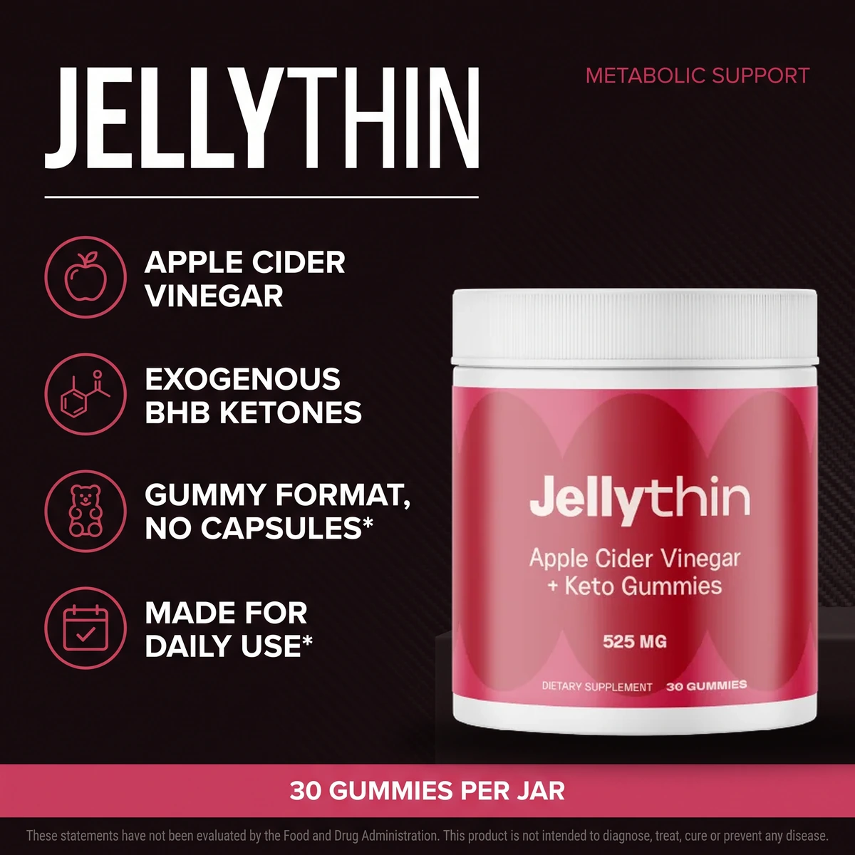 JellyThin apple cider vinegar and keto gummies bottle with its metabolic support features